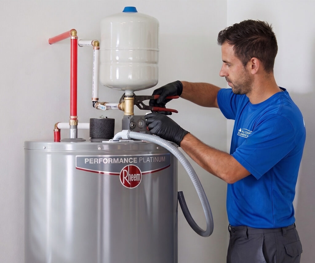 All County Plumbing & Leak plumber installing a water heater tank in a Clearwater, Fl home